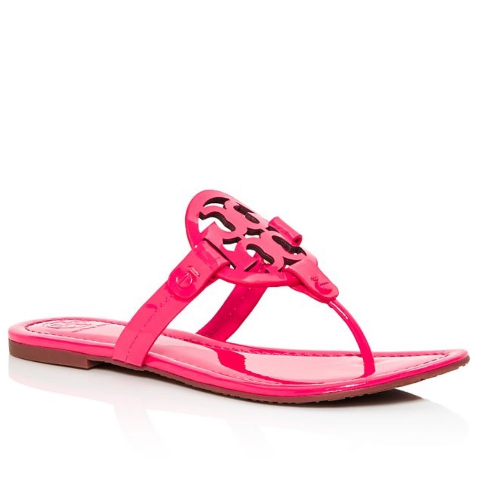 Tory Burch Patent Leather Miller Sandal Hot Lipstick 💄 Pink Size 6